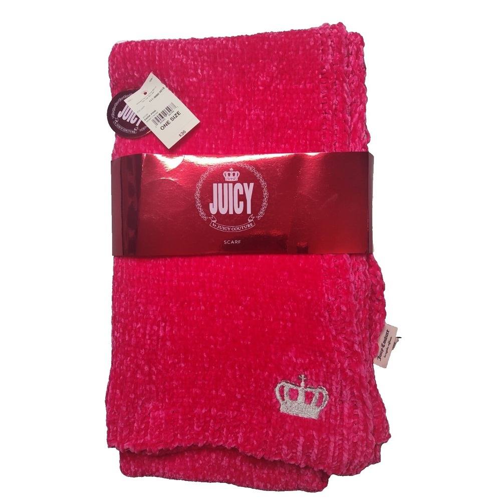 JUICY BY JUICY COUTURE Dark‎ Pink Logo Scarf NEW